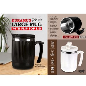 101-H317*DuraMug Grip Lite: Large Steel Mug With Flip Top Lid | Capacity 460ml Approx | Stainless Steel Inside