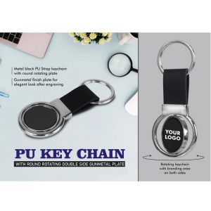 101-J140*PU Key Chain With Round Rotating Double Side Gunmetal Plate