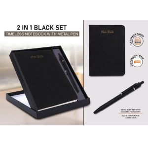 101-Q192*2 In 1 Black Set: Timeless Notebook With Metal Pen In Gift Box